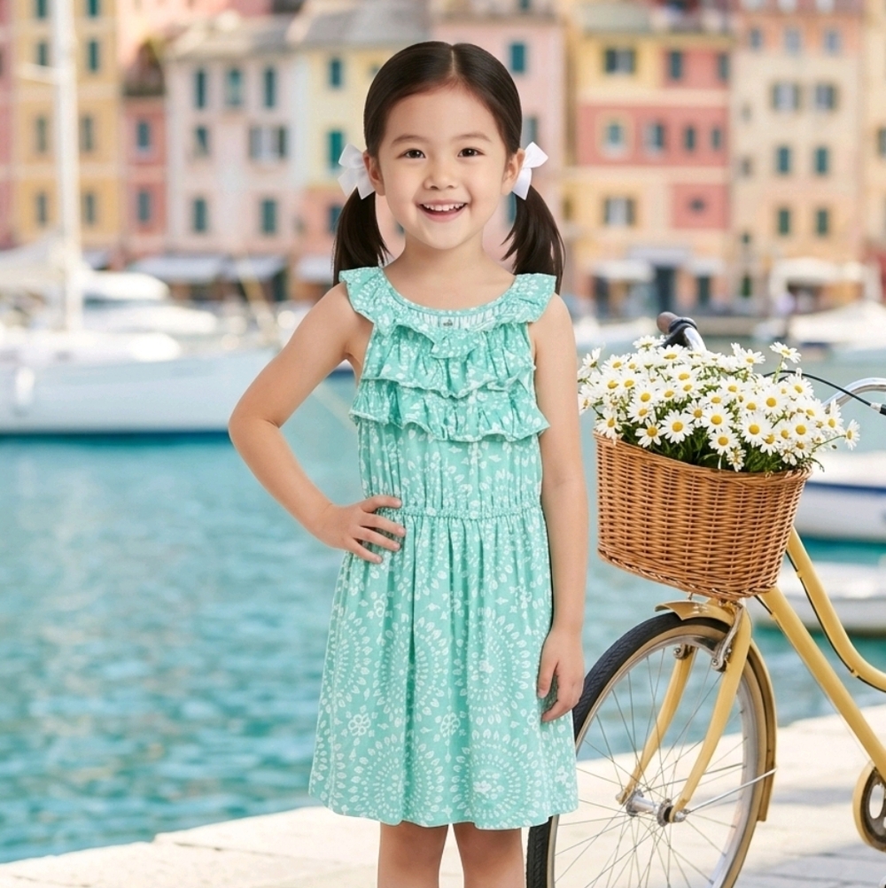 Carter's Girls Mint Green Frilly Sleeveless Sundress Ruffled Summer Dress Size 6